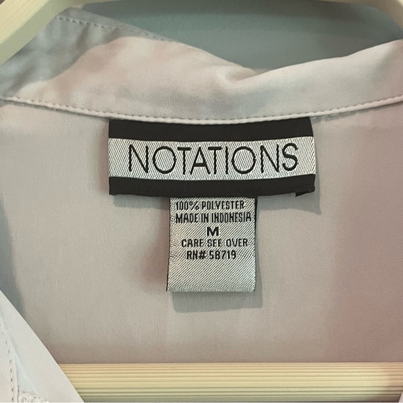 Women’s grey beige textured long sleeve button up blouse size medium notations - Picture 3 of 7